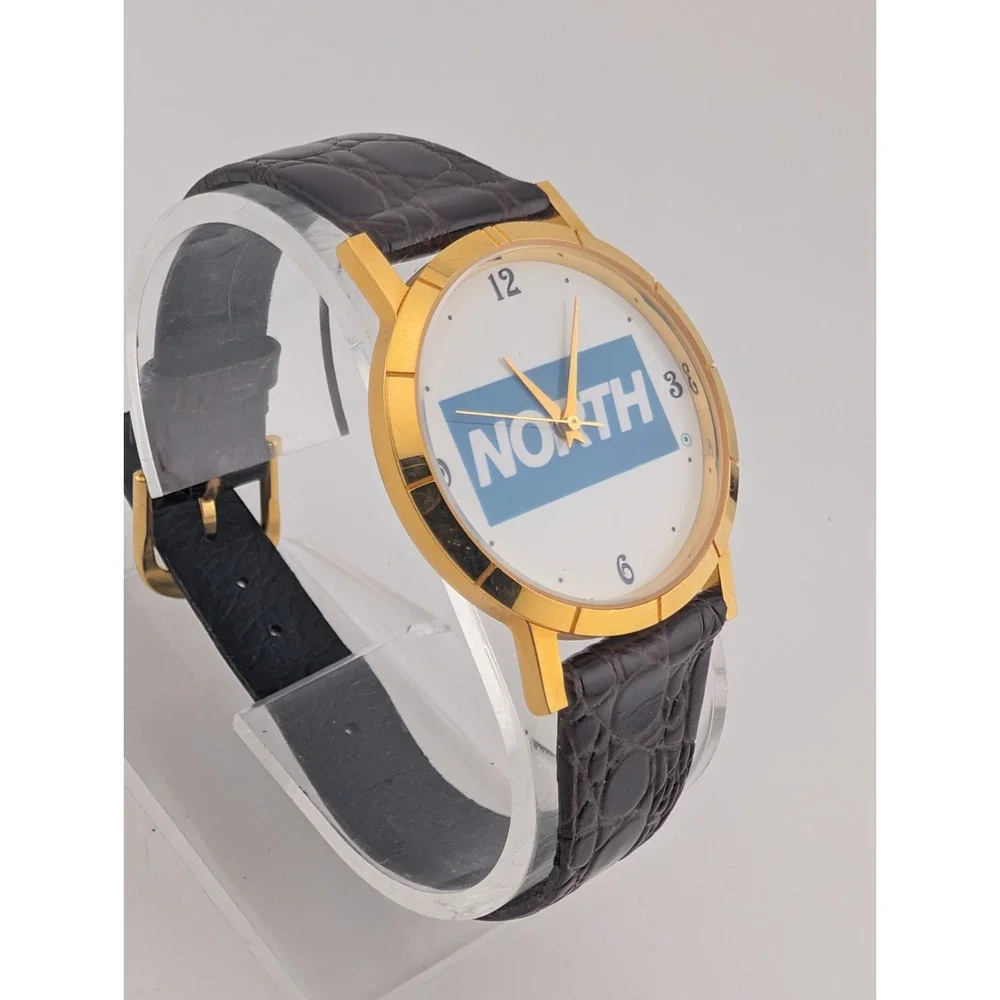 North Men's Watch 34mm Gold Case Brown Croc Leather Band- New Battery
